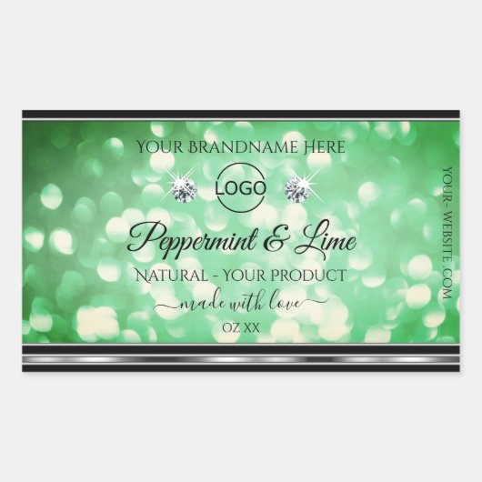 Groene Glitter Product Labels Sparkle Diamonds Log (Voorkant)