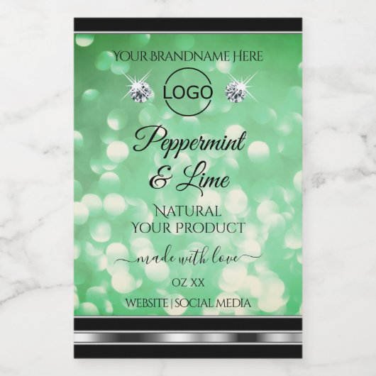 Groene Glitter Product Labels Sparkle Diamonds Log Voedselcontainer Etiket (Enkel label)