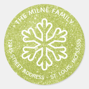 Groene Glitter Sneeuwvlok - Cirkel retouradres Ronde Sticker