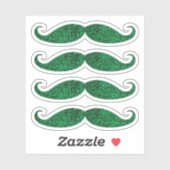 Groene glitter snor stickers (Vel)