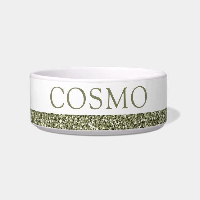 Groene Glitter Sparkle Pet Name Bowl Voerbakje (Voorkant)