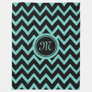 Groene Glitter & Sparkles met Zwart Zigzag Patroon Fleece Deken