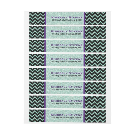 Groene Glitter & Sparkles met Zwarte Chevron Adreslabel Wikkel (Vel)