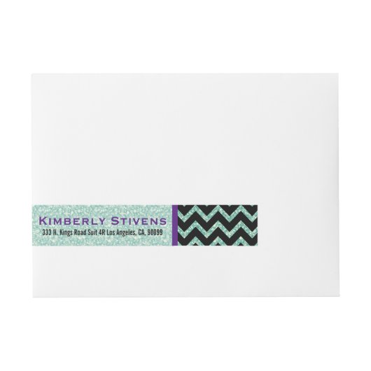 Groene Glitter & Sparkles met Zwarte Chevron Adreslabel Wikkel (Voorkant)