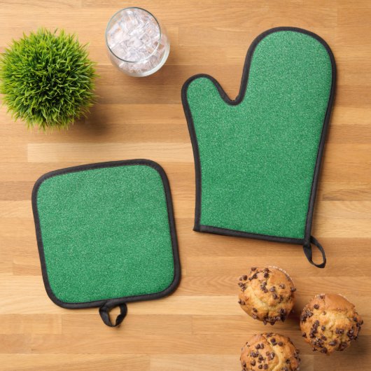Groene glitter, sprankeling, glitterachtergrond ovenwant & pannenlap set (Top down)