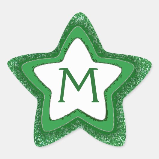 Groene glitter star aanpasbare monogram stickers (Voorkant)