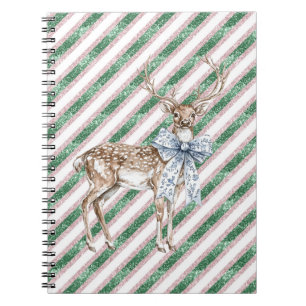 Groene Glitter Strepen Blauwe Witte Boog Herten Notitieboek