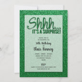 Groene Glitter SURPRISE Birthday Invitations (Voorkant)