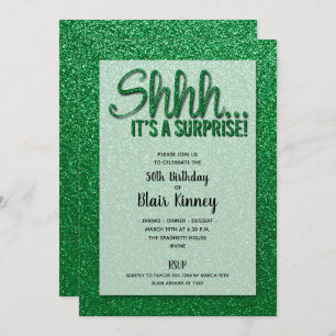 Groene Glitter SURPRISE Birthday Invitations