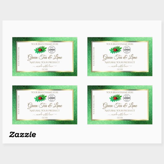 Groene Glitter White Product Labels Ladybug Logo (Vel)
