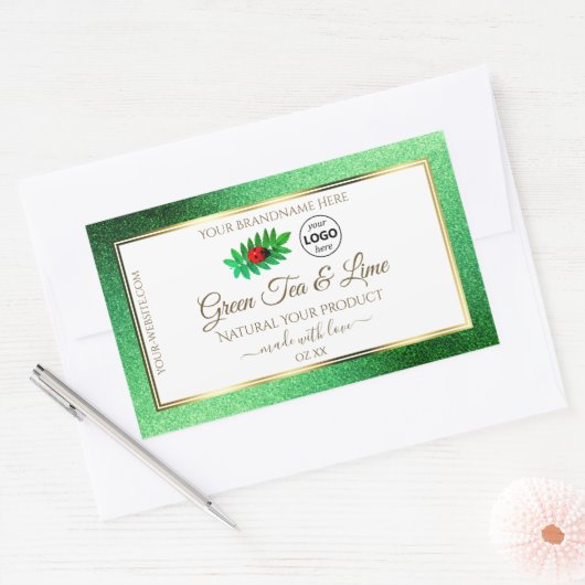 Groene Glitter White Product Labels Ladybug Logo (Envelop)