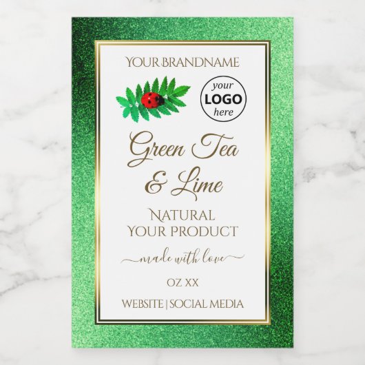 Groene Glitter White Product Labels Ladybug Logo Voedselcontainer Etiket (Enkel label)