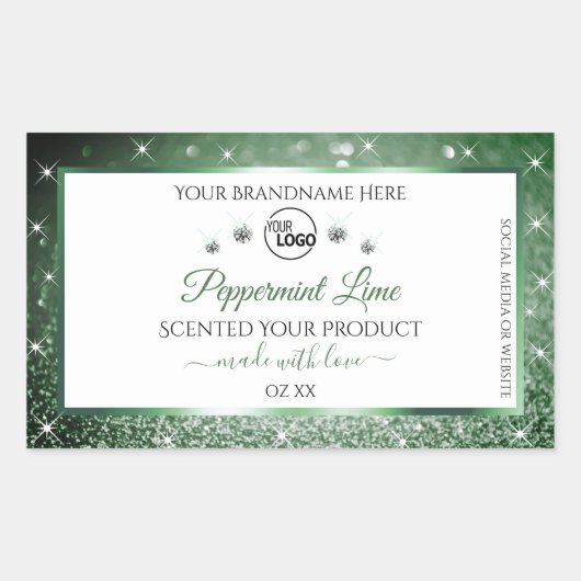 Groene Glitter White Product Labels Logo Diamonds (Voorkant)