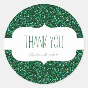 Groene Glitter & Witte Verjaardagsfeest Favor Stic Ronde Sticker