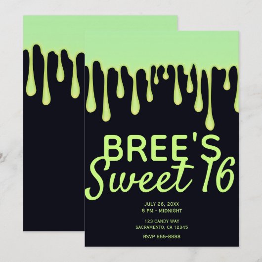 Groene Gloed Drips Dripping Halloween Sweet 16 Par Kaart (Voorkant / Achterkant)