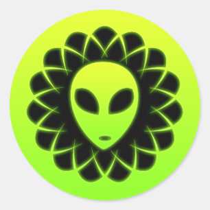 Groene gloedruimte Alien Head Ronde Sticker