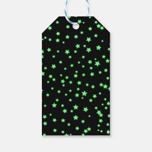 Groene gloeiende sterren verjaardagsfeestje aangep cadeaulabel (Achterkant)