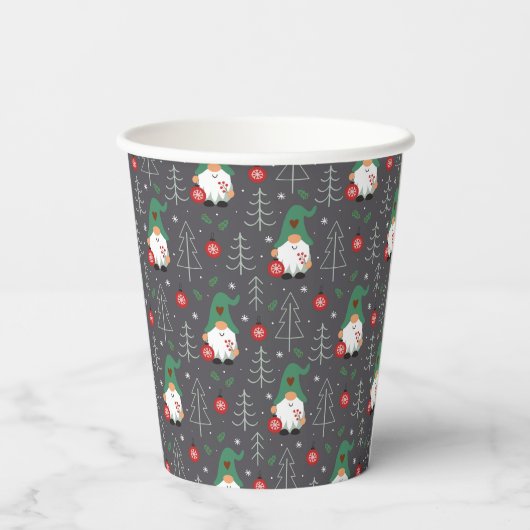 Groene Gnome Kerstboom Ornamenten Patroon Papieren Bekers (Achterkant)