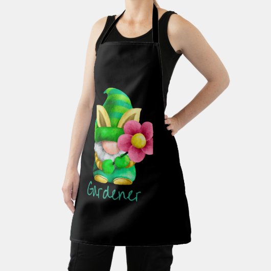 Groene Gnome Tuinman met Roze Bloem Schort (Insitu)