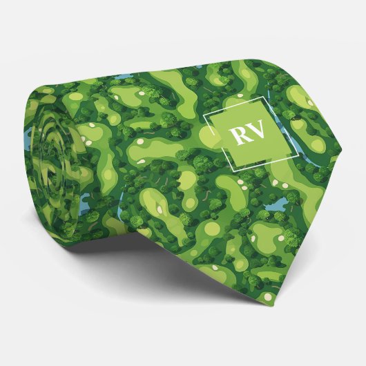 Groene Golfbaan Monogram Stropdas (Opgerold)