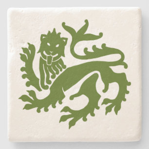 Groene Gotische Revival Leeuw Marmeren Steen Onder Stenen Onderzetter