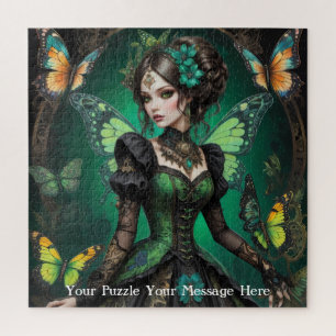 Groene Gotische Vlinder Meisje Legpuzzel