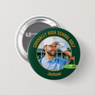 Groene Goud Golfer Foto Hoge School Golfteam Ronde Button 5,7 Cm