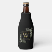 Groene goud monogram elegante zwarte moderne flesjeskoeler (Fles Voorkant)