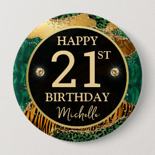 Groene Goud Safari Agate Verjaardagsbadge Ronde Button 4,0 Cm