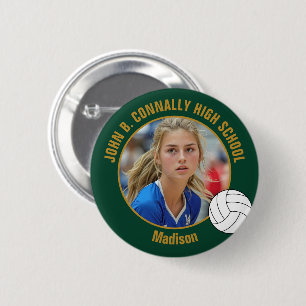 Groene Goud Volleybalspeler Foto Middelbare School Ronde Button 5,7 Cm