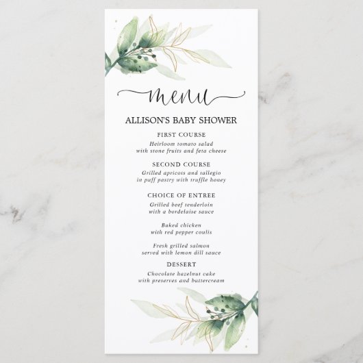 Groene goudbladeren eenvoudig modern douchemenu programma (Voorkant)