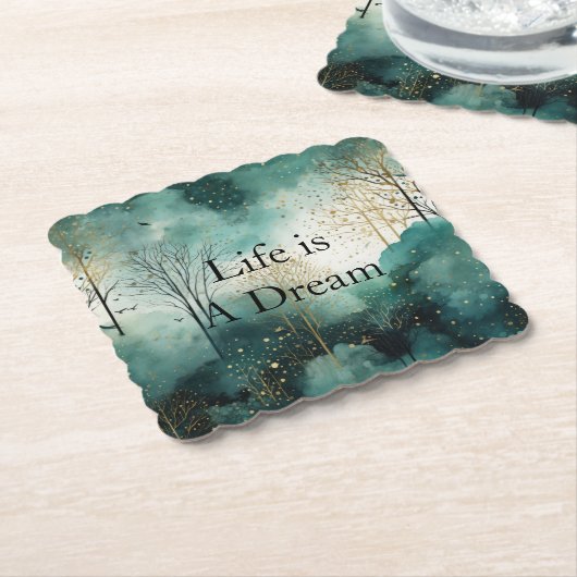 Groene goudbomen kartonnen onderzetters (Gebogen)