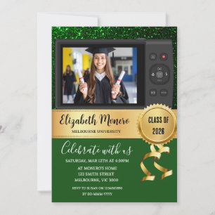 Groene Gouden Afstudeerfoto Uitnodiging