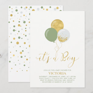Groene & Gouden Ballonnen Oh Baby Boy Baby Showe Kaart