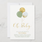 Groene & Gouden Ballonnen | Oh Baby Boy Baby Showe Kaart (Voorkant)