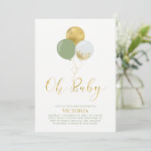 Groene & Gouden Ballonnen | Oh Baby Boy Baby Showe Kaart (Staand voorkant)