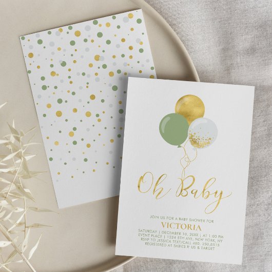Groene & Gouden Ballonnen | Oh Baby Boy Baby Showe Kaart