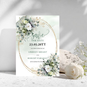 Groene Gouden Blad Waterverf Bewaar de Datum Save The Date