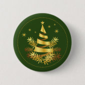 Groene gouden bladeren sterren kerstboom ronde button 5,7 cm (Voorkant)