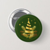 Groene gouden bladeren sterren kerstboom ronde button 5,7 cm (Voorkant /achterkant)