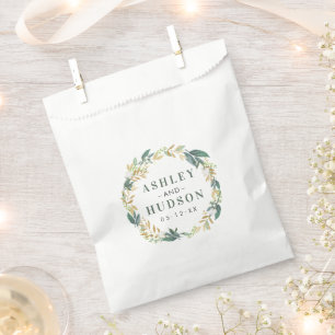 Groene Gouden Bloemenkrans Monogram Huwelijk Bedankzakje
