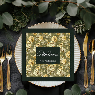 Groene Gouden Bloemige Servetten Moderne Chic Tafe
