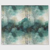 Groene Gouden Bomen Kerst Cadeaupapier (Vlak)