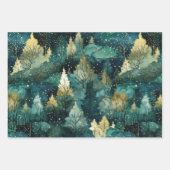 Groene Gouden Bomen Kerst Inpakpapier Vel (Voorkant 2)
