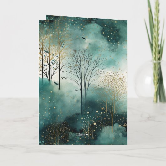 Groene Gouden Bomen Kerst Kaart (Achterkant)