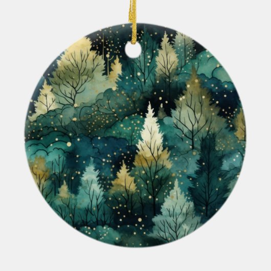 Groene Gouden Bomen Kerst Keramisch Ornament (Achterkant)