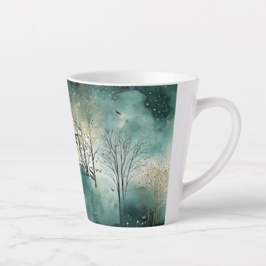 Groene Gouden Bomen Kerst Latte Mok (Rechts)