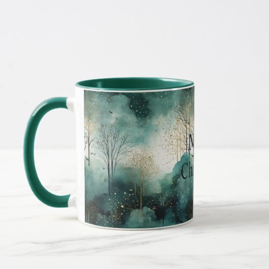 Groene Gouden Bomen Kerst Mok (Links)