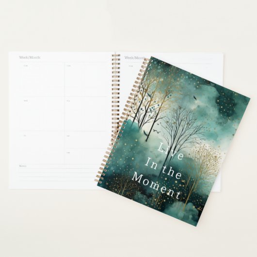 Groene Gouden Bomen met Vogels Kerstmis Planner (Display)