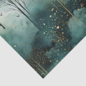 Groene Gouden Bomen Met Vogels Kerstmis Tissuepapier (Detail)